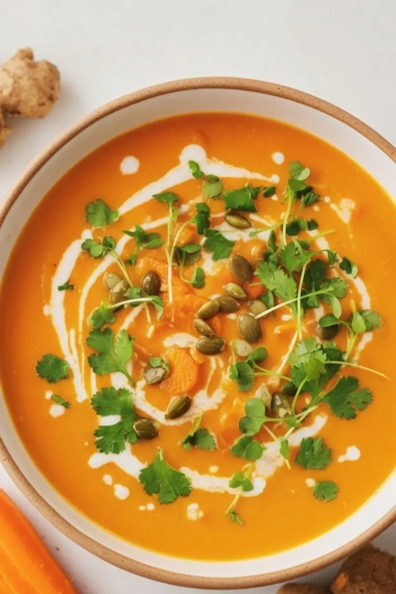 Easy Golden Carrot Ginger Vegetable Soup (Stovetop + Instant Pot) 1 carrot soup pumpkin seeds 2x3 1