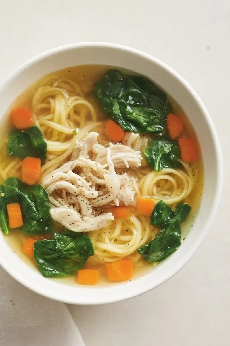 chicken noodle spinach soup portrait