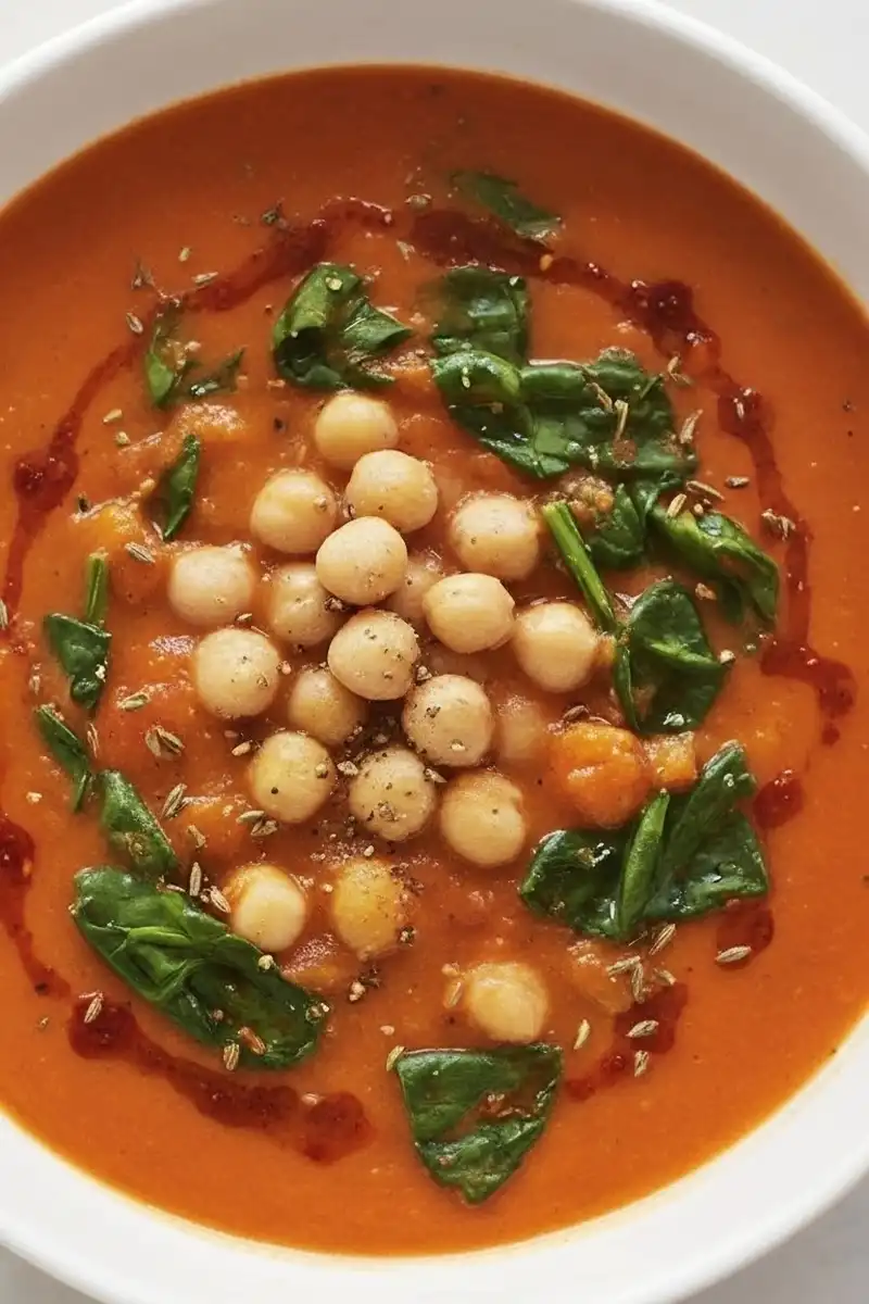 Tomato Soup with Chickpeas & Spinach — Cozy, Reliable, Weeknight-Ready 1 chickpea spinach soup 2x3 1