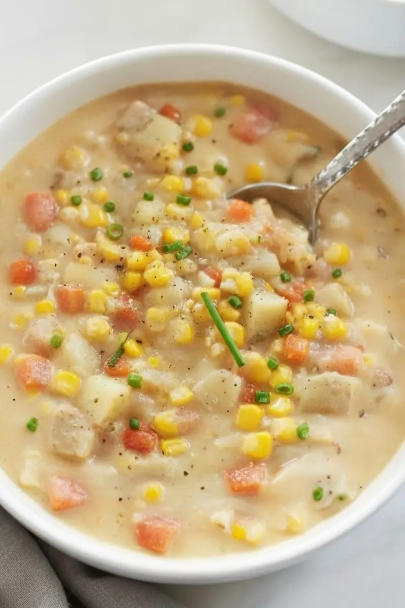 creamy corn chowder portrait