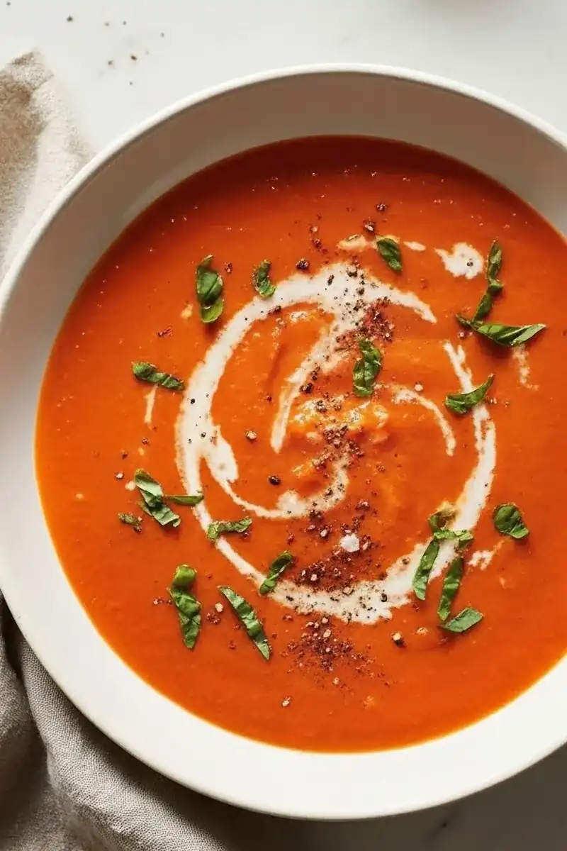 Creamy Tomato Soup with Basil & Roasted Red Pepper (One-Pan, 40 Minutes) 1 roasted tomato soup